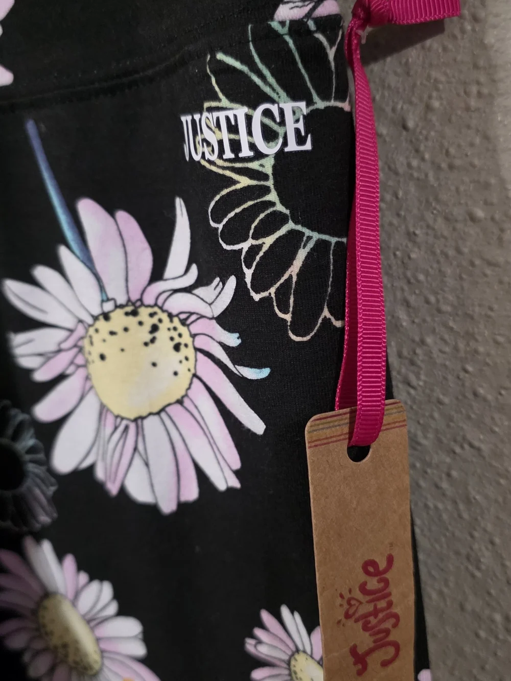 Nwt Justice Girls' Black Daisy Print Leggings Sz L (12-14)